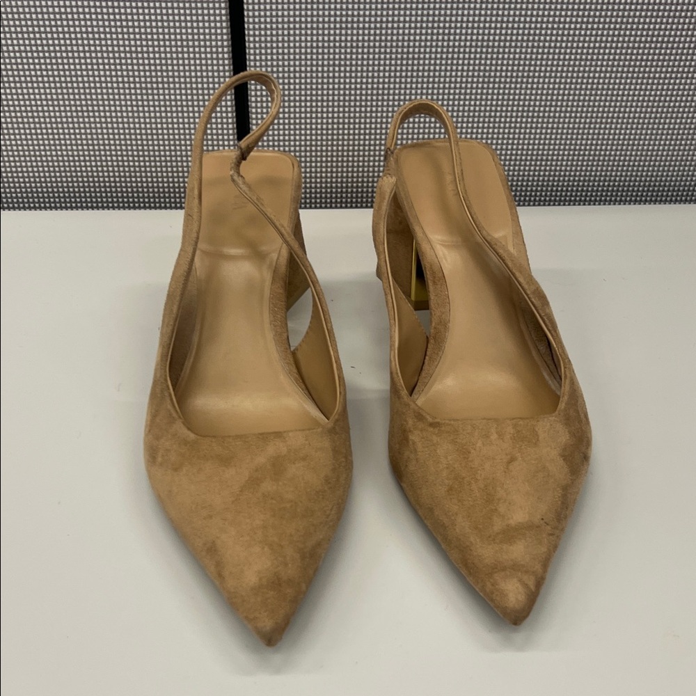 Zara faux Suede sling backs - gold heel trim!